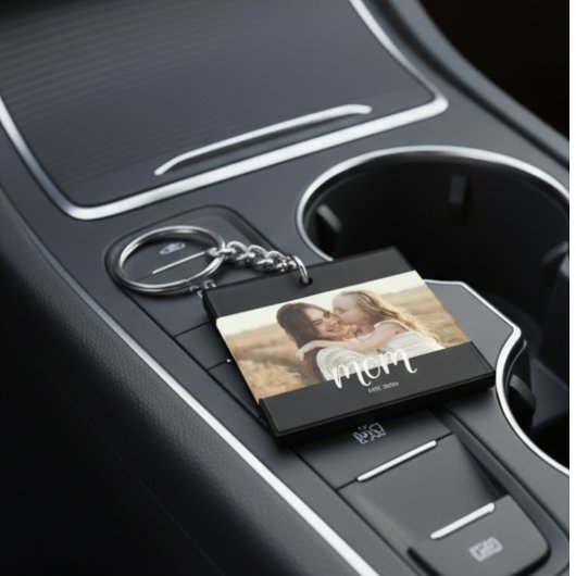 Mom Established Modern Script Photo Keychain