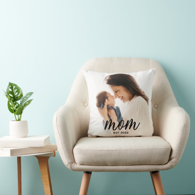 Mom Established Modern Script Photo Kussen (Stoel)