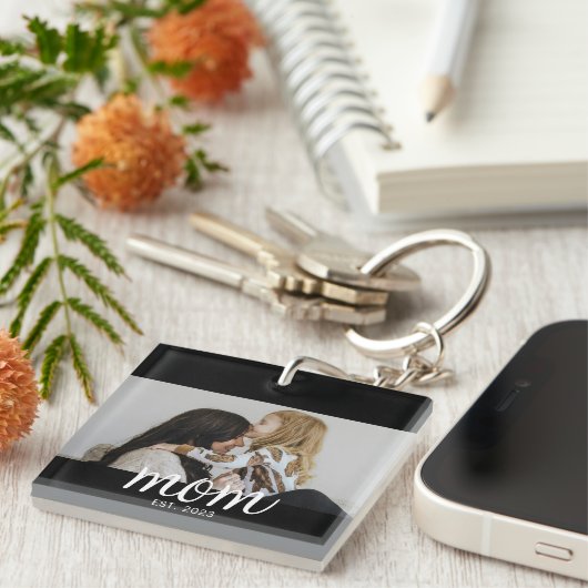 Mom Established Modern Script Photo Sleutelhanger (Voorkant Rechts)