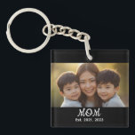 Mom Established Modern Script Photo Sleutelhanger<br><div class="desc">Black White Mom Established Script Photo Design. Replace the photo with your own of your kids and change the years to the years you became a mom.</div>
