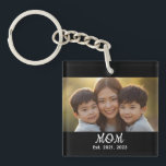 Mom Established Modern Script Photo Sleutelhanger<br><div class="desc">Black White Mom Established Script Photo Design. Replace the photo with your own of your kids and change the years to the years you became a mom.</div>