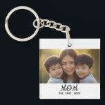 Mom Established Modern Script Photo Sleutelhanger<br><div class="desc">Black White Mom Established Script Photo Design. Replace the photo with your own of your kids and change the years to the years you became a mom.</div>