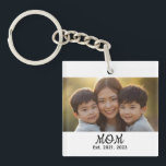 Mom Established Modern Script Photo Sleutelhanger<br><div class="desc">Black White Mom Established Script Photo Design. Replace the photo with your own of your kids and change the years to the years you became a mom.</div>