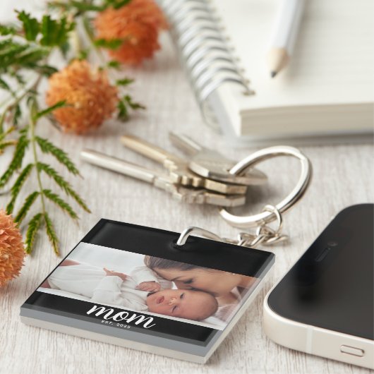 Mom Established Modern Script Photo Sleutelhanger (Voorkant Rechts)