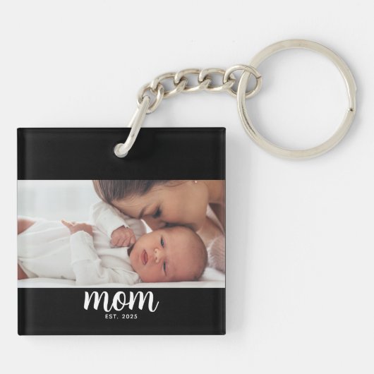 Mom Established Modern Script Photo Sleutelhanger (Achterkant)