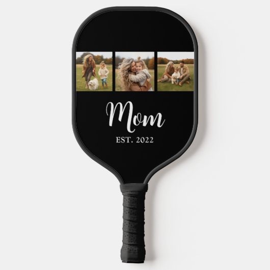 Mom Established Modern Script Text 3 Photo Black Pickleball Paddle (Achterkant)