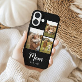 Mom Established Modern Script Text Black 3 Photo Case-Mate iPhone Case
