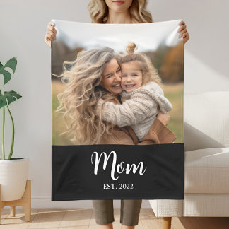 Mom Established Modern Typography Photo Black Fleece Deken