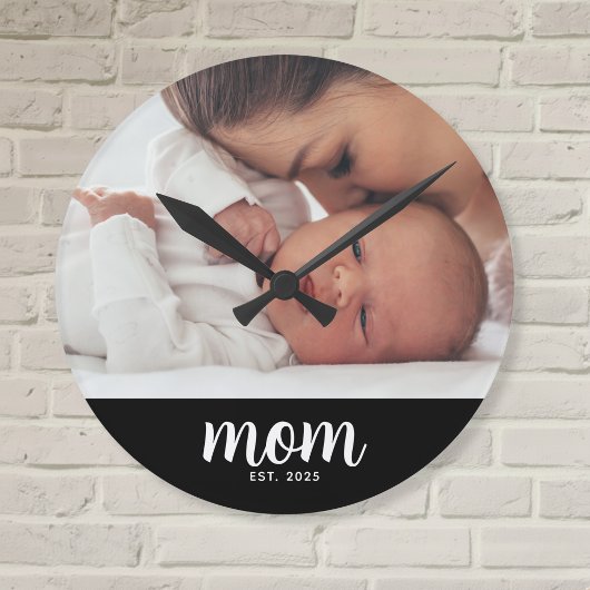 Mom Established Modern White Script Photo Ronde Klok