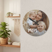 Mom Established Modern White Script Photo Ronde Klok