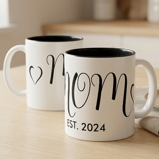 Mom Established New Mom Big Script Heart Tweekleurige Koffiemok