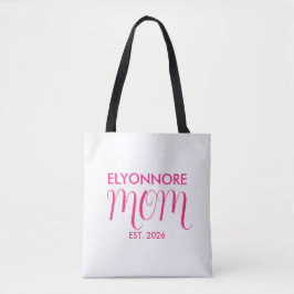 Mom Established New Mom Gift Black Custom Name Tote Bag