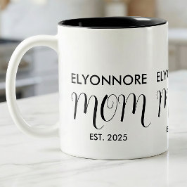 Mom Established New Mom Gift Black Custom Name Tweekleurige Koffiemok