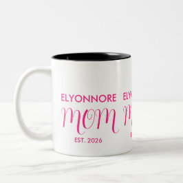 Mom Established New Mom Gift Pink Custom Name Tweekleurige Koffiemok