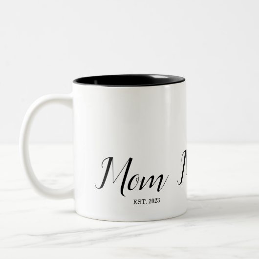 Mom Established New Mom Gift  Tweekleurige Koffiemok (Links)