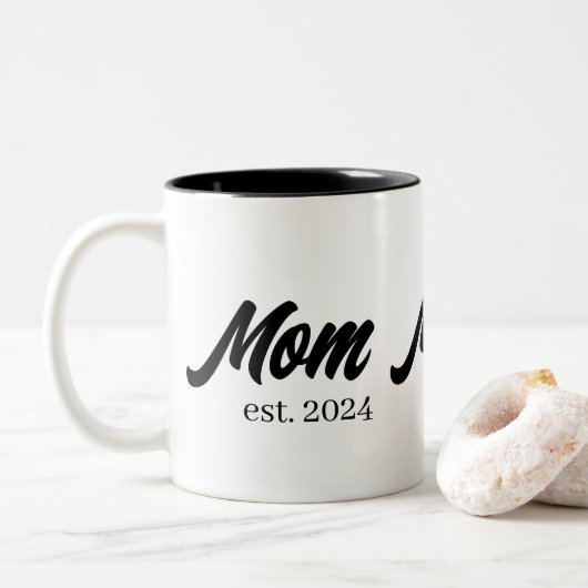 Mom Established New Mom Gift Tweekleurige Koffiemok (Met donut)
