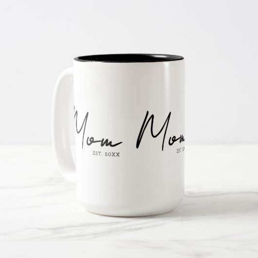 Mom Established New Mom Gift Tweekleurige Koffiemok (Voorkant links)
