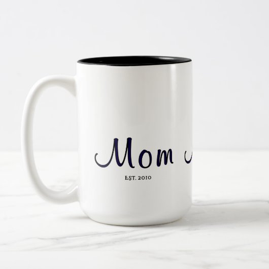 Mom Established New Mom Gift  Tweekleurige Koffiemok (Links)