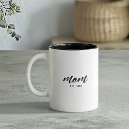 Mom Established New Mom Script Gift Tweekleurige Koffiemok