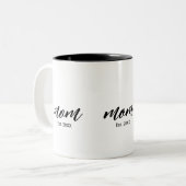 Mom Established New Mom Script Gift Tweekleurige Koffiemok (Voorkant links)
