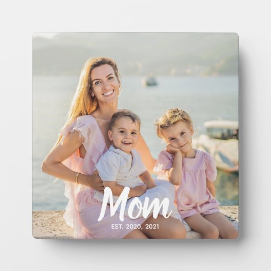 Mom Established Personalized Script Photo Keepsake Fotoplaat (Voorkant)