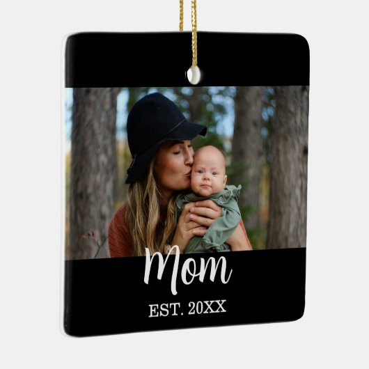 Mom Established Photo Mother's Day Black Keramisch Ornament (Rechts)