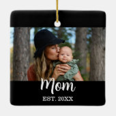 Mom Established Photo Mother's Day Black Keramisch Ornament (Achterkant)