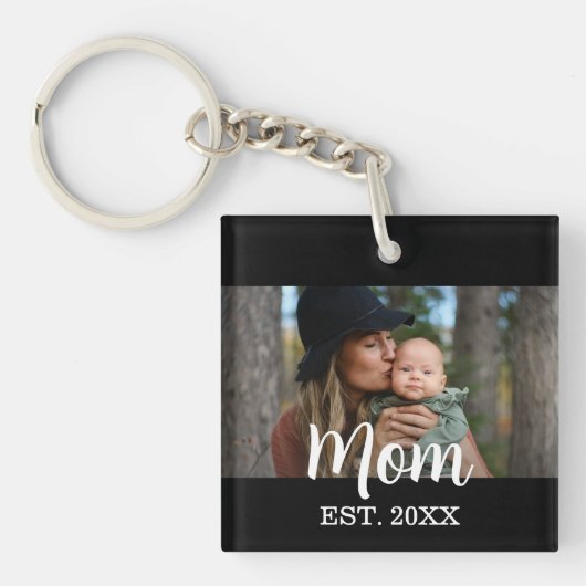 Mom Established Photo Mother's Day Black Sleutelhanger (Voorkant)