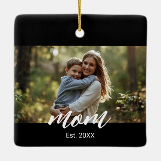 Mom Established Photo Mother's Day Keramisch Ornament (Achterkant)