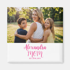 Mom Established Pink Script Name Photo Magneet