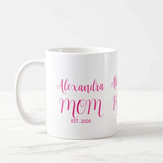 Mom Established Pink Script Name  Two-Tone Coffee Koffiemok (Links)