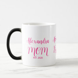 Mom Established Pink Script Name Two-Tone Coffee Magische Mok