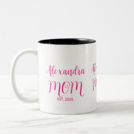 Mom Established Pink Script Name Two-Tone Coffee Tweekleurige Koffiemok