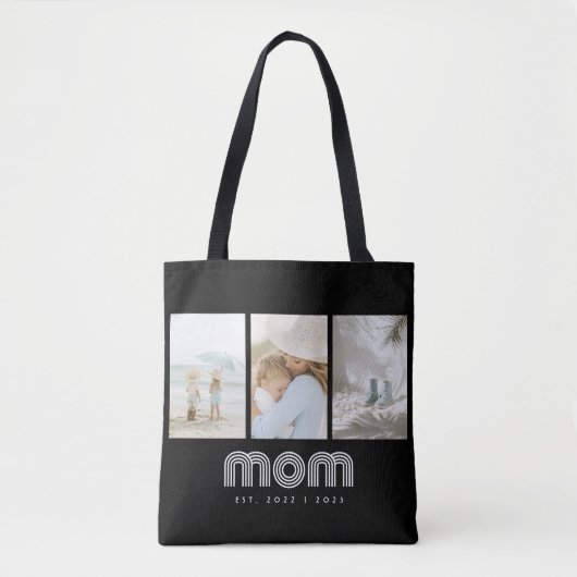 Mom Established Retro Script Black 3 Photo Tote Bag (Voorkant)