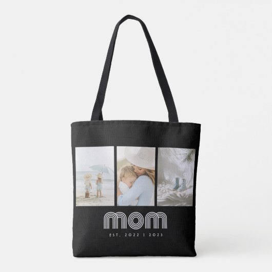 Mom Established Retro Script Black 3 Photo Tote Bag (Achterkant)
