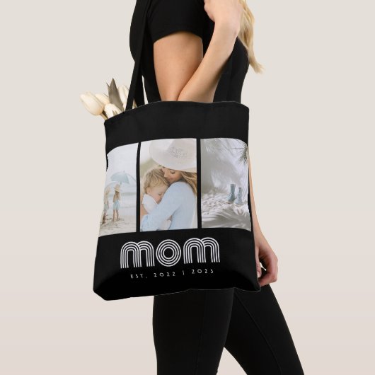 Mom Established Retro Script Black 3 Photo Tote Bag (Dichtbij)