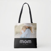 Mom Established Retro Script Black Photo Tote Bag (Voorkant)