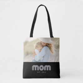 Mom Established Retro Script Black Photo Tote Bag