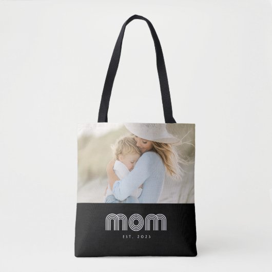 Mom Established Retro Script Black Photo Tote Bag (Voorkant)