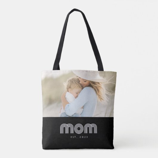 Mom Established Retro Script Black Photo Tote Bag (Achterkant)