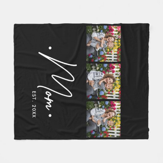 Mom Established Script 3 Photo Black Fleece Deken (Voorkant (Horizontaal))