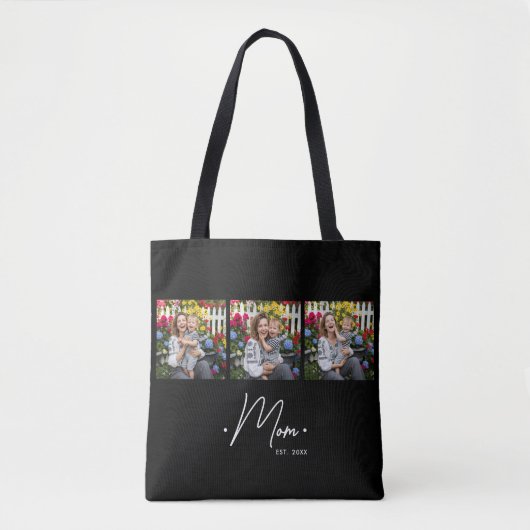 Mom Established Script 3 Photo Black Tote Bag (Voorkant)