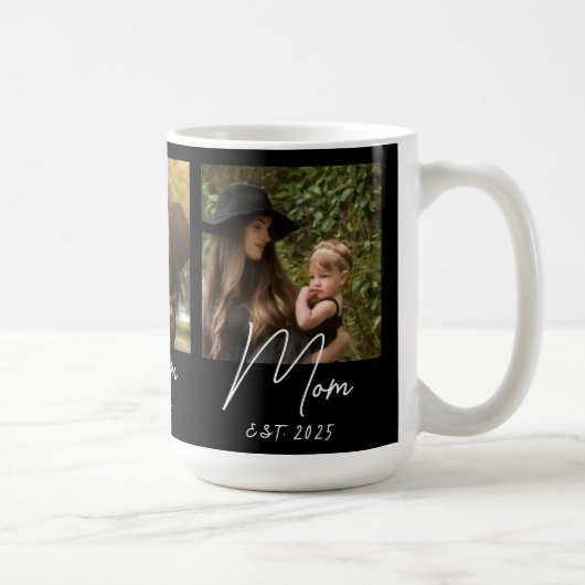 Mom Established Script Black 3 Photo Coffee Mug Koffiemok (Rechts)