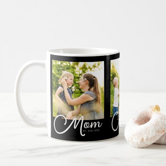 Mom Established Script Black 3 Photo Coffee Mug Koffiemok (Met donut)