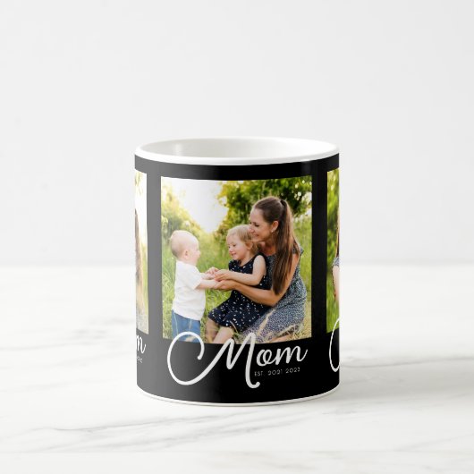 Mom Established Script Black 3 Photo Coffee Mug Koffiemok (Center)