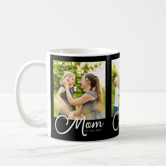 Mom Established Script Black 3 Photo Coffee Mug Koffiemok (Links)