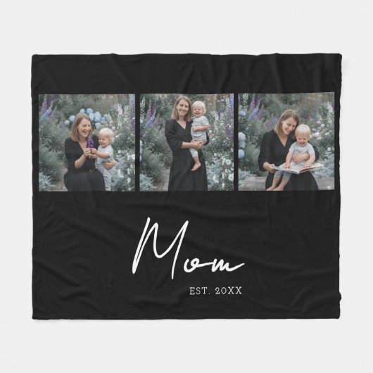 Mom Established Script Black 3 Photo Fleece Deken (Voorkant (Horizontaal))