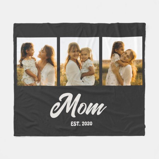 Mom Established Script Black 3 Photo Fleece Deken (Voorkant (Horizontaal))