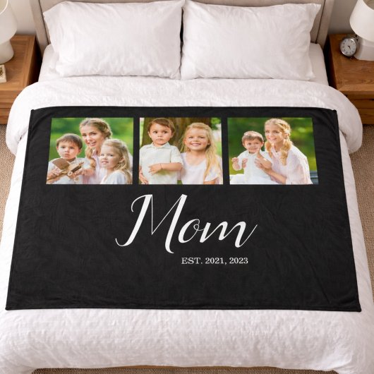 Mom Established Script Black 3 Photo Fleece Deken