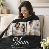 Mom Established Script Black 3 Photo Fleece Deken